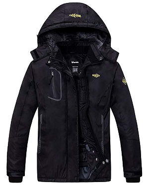 Wantdo Women's Waterproof Mountain Jacket Fleece Windproof Ski Jacket, Black, Medium