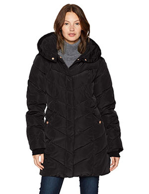 Steve Madden Women's Long Heavy Weight Puffer Jacket, Black, Large